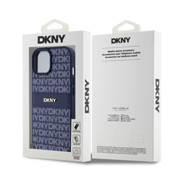 DKNY PU Leather Repeat Pattern Tonal Stripe Zadní Kryt pro iPhone 15 Blue