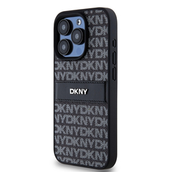 DKNY PU Leather Repeat Pattern Tonal Stripe Zadní Kryt pro iPhone 15 Pro Max Black