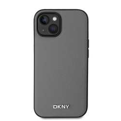 DKNY PU Leather Silver Metal Logo Magsafe Zadní Kryt pro iPhone 13 Grey