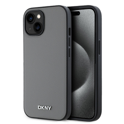 DKNY PU Leather Silver Metal Logo Magsafe Zadní Kryt pro iPhone 13 Grey