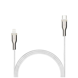 Dlouhý nabíjecí a datový opletený kabel FIXED s konektory USB-C/Lightning a podporou PD, 2 m, MFI, bílý