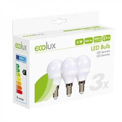 ECOLUX LED žárovka Ecolux 3-pack , miniglobe, 6W, E14, 3000K, 450lm, 3ks