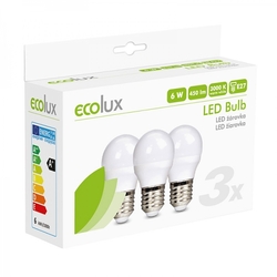 ECOLUX LED žárovka Ecolux 3-pack , miniglobe, 6W, E27, 3000K, 450lm, 3ks