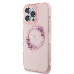 Guess IML Flowers Ring MagSafe Zadní Kryt pro iPhone 16 Pro Pink