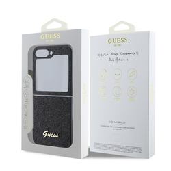 Guess PC/TPU Glitter Flakes Metal Logo Zadní Kryt pro Samsung Galaxy Z Flip 6 Black