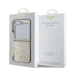 Guess PC/TPU Glitter Flakes Metal Logo Zadní Kryt pro Samsung Galaxy Z Flip 6 Gold