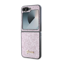 Guess PC/TPU Glitter Flakes Metal Logo Zadní Kryt pro Samsung Galaxy Z Flip 6 Pink