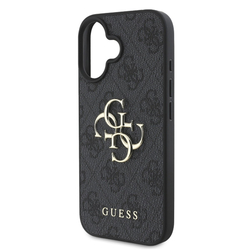 Guess PU 4G Metal Logo Zadní Kryt pro iPhone 16 Plus Grey