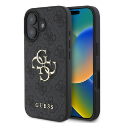 Guess PU 4G Metal Logo Zadní Kryt pro iPhone 16 Plus Grey