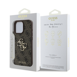 Guess PU 4G Metal Logo Zadní Kryt pro iPhone 16 Pro Brown