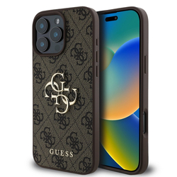 Guess PU 4G Metal Logo Zadní Kryt pro iPhone 16 Pro Brown