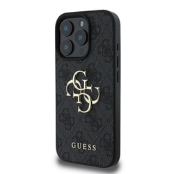 Guess PU 4G Metal Logo Zadní Kryt pro iPhone 16 Pro Max Grey