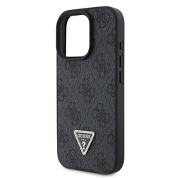 Guess PU 4G Strass Triangle Metal Logo Zadní Kryt + Crossbody Popruh pro iPhone 16 Pro Black