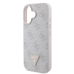 Guess PU 4G Strass Triangle Metal Logo Zadní Kryt pro iPhone 16 Pink