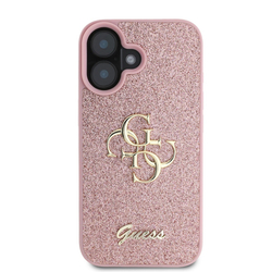 Guess PU Fixed Glitter 4G Metal Logo Zadní Kryt pro iPhone 16 Pink