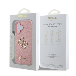 Guess PU Fixed Glitter 4G Metal Logo Zadní Kryt pro iPhone 16 Pink