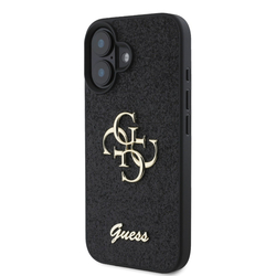 Guess PU Fixed Glitter 4G Metal Logo Zadní Kryt pro iPhone 16 Plus Black