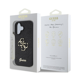 Guess PU Fixed Glitter 4G Metal Logo Zadní Kryt pro iPhone 16 Plus Black