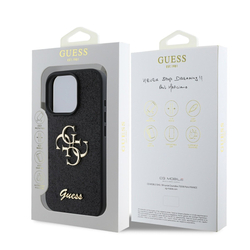 Guess PU Fixed Glitter 4G Metal Logo Zadní Kryt pro iPhone 16 Pro Max Black