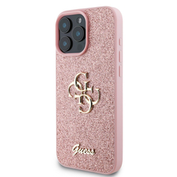 Guess PU Fixed Glitter 4G Metal Logo Zadní Kryt pro iPhone 16 Pro Pink