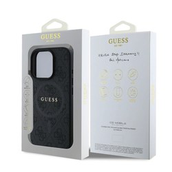 Guess PU Leather 4G Colored Ring MagSafe Zadní Kryt pro iPhone 16 Pro Max Black