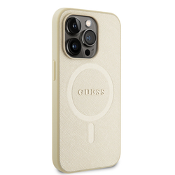 Guess PU Saffiano MagSafe Zadní Kryt pro iPhone 15 Pro Beige