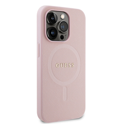 Guess PU Saffiano MagSafe Zadní Kryt pro iPhone 15 Pro Pink