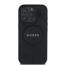 Guess Saffiano Peony Stamp MagSafe Zadní Kryt pro iPhone 16 Pro Black