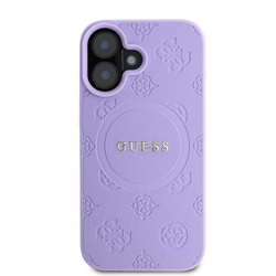 Guess Saffiano Peony Stamp MagSafe Zadní Kryt pro iPhone 16 Purple