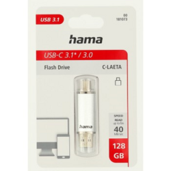 Hama Flash Pen Laeta, USB-C/USB-A 3.1, 128 GB, 40 MB/s, stříbrný