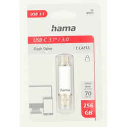 Hama Flash Pen Laeta, USB-C/USB-A 3.1, 256 GB, 40 MB/s, stříbrný