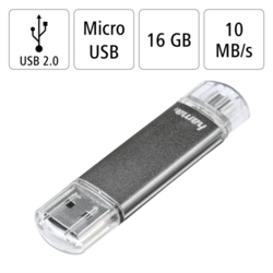 Hama flashPen "Laeta Twin" 16 GB 10 MB/s, šedá