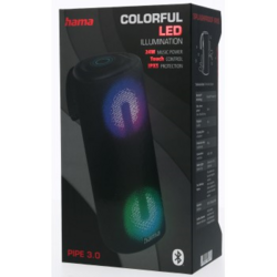 Hama Pipe 3.0, Bluetooth reproduktor, vodě odolný podle IPX5, 24 W, 10 světelných, režimů, černý