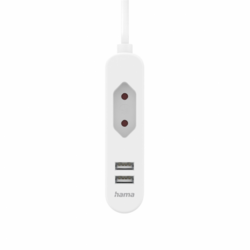 Hama síťová nabíječka s prodlužovacím kabelem, 2x USB-A, 1x el. zásuvka Euro, 1,9 m