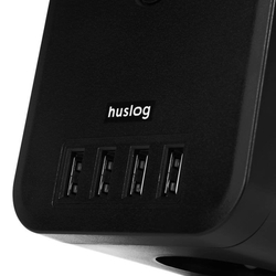 Huslog prodlužovací kabel 3x zásuvka + 4x USB, černý