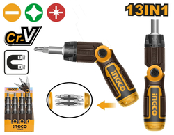Ingco AKISD1208 Šroubovák ráčnový s kloubem a se sadou 12ks bitů CrV