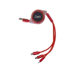 Kabel Geti GCU 02 USB 3v1 červený samonavíjecí