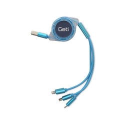 Geti kabel GCU 03 USB 3v1modrý samonavíjecí