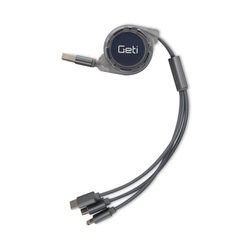 Kabel Geti GCU 04 USB 3v1 stříbrný samonavíjecí