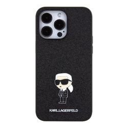 Karl Lagerfeld Fixed Glitter Metal Ikonik Zadní Kryt pro iPhone 15 Pro Max Black