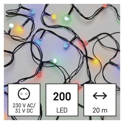 LED vánoční cherry řetěz – kuličky, 20 m, venkovní i vnitřní, multicolor, programy