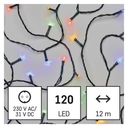 LED vánoční řetěz, 12 m, venkovní i vnitřní, multicolor, programy