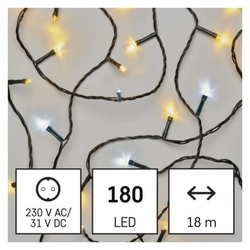 LED vánoční řetěz, 18 m, venkovní i vnitřní, teplá/studená bílá, časovač