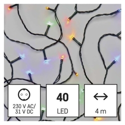 LED vánoční řetěz, 4 m, venkovní i vnitřní, multicolor, časovač