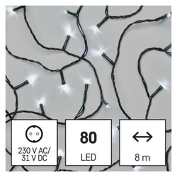 LED vánoční řetěz, 8 m, venkovní i vnitřní, studená bílá, časovač