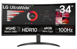 LG monitor 34WR50QK-B VA 34" QHD zakřivený / 3440x1440 /21:9/ 300 cd/m2/ 5ms (GtG)/ HDMI /DP/on screen control /HDR 10