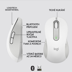 Logitech Wireless M650 L Left pro leváky, bílá