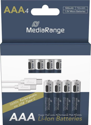 MediaRange nabíjecí USB-C Li-Ion baterie Micro AAA, 1,5V, 500 mAh, 4ks