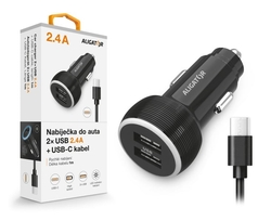 Nabíječka do auta ALIGATOR s USB-C kabelem a 2xUSB výstupem 2.4A, černá