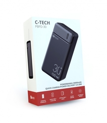 Powerbanka C-tech 30000mAh, Li-Pol, 20W, USB-C/USB-A/micro USB